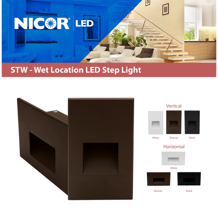 NICOR Wet Location LED Step Light 120V 3000K Vertical Bronze Trim (STW11203KVBZ)