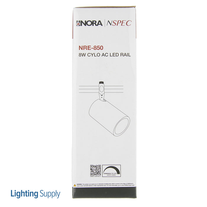 Nora 8W Cylindrical AC LED Rail 25 Or 50 Degree Beam Spread (NRE-850L30XBN)