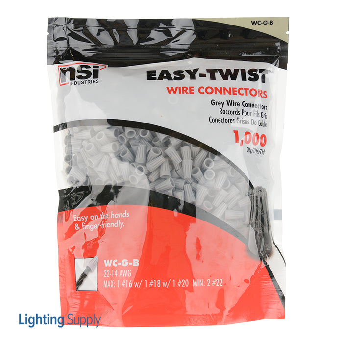 NSI Gray Easy Twist Wire Connector For 22-14 AWG Wire-1000 Per Bag (WC-GB)