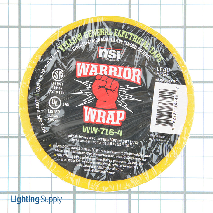 NSI Warrior Wrap 60 Foot Yellow 7MIL General Vinyl Electric Tape (WW-716-4)