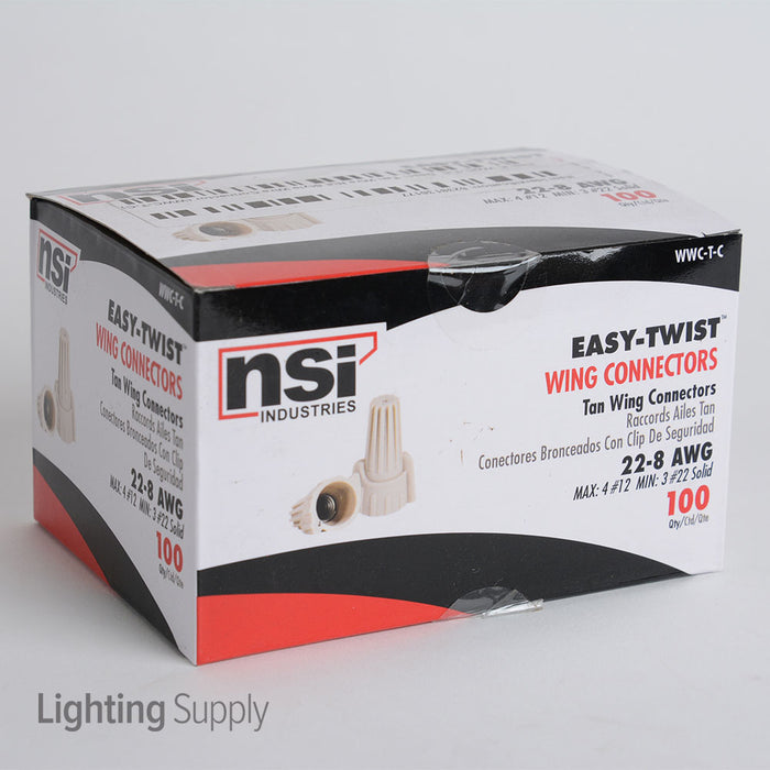 NSI Winged Tan Easy Twist Wire Connector For 22-8 AWG Wire-100 Per Carton (WWC-T-C)