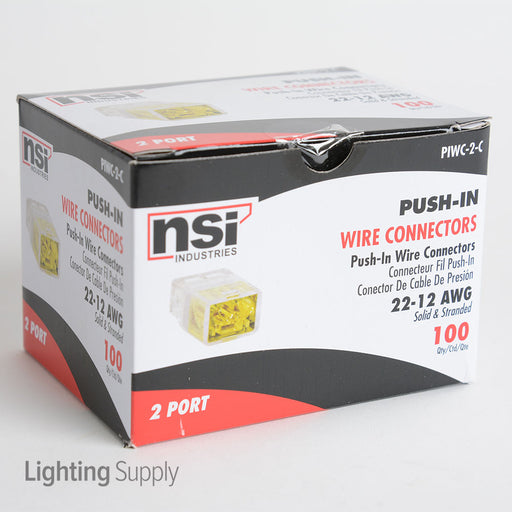 NSI Yellow 2-Port Push-In Wire Connector For 22-12 AWG Wire-100 Per Carton (PIWC-2C)
