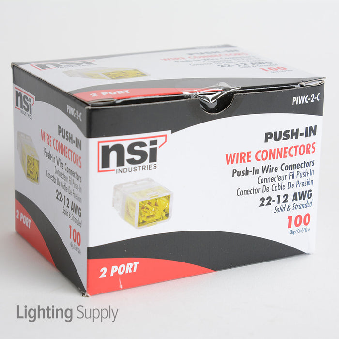 NSI Yellow 2-Port Push-In Wire Connector For 22-12 AWG Wire 100 Per Box (PIWC-2C)