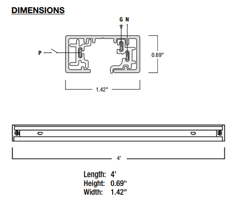 Nora 48 Inch White Single Circuit Track Section 1100 Maximum Watt Dead End Caps Included (NT-302W)