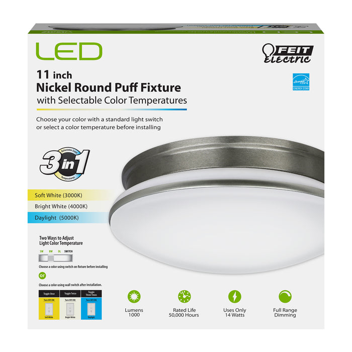 Feit Electric 11 Inch Round 3-In-1 CCT Selectable 3000K/4000K/5000K Puff LED Ceiling Fixture (PF11/RND/4WY/NK)