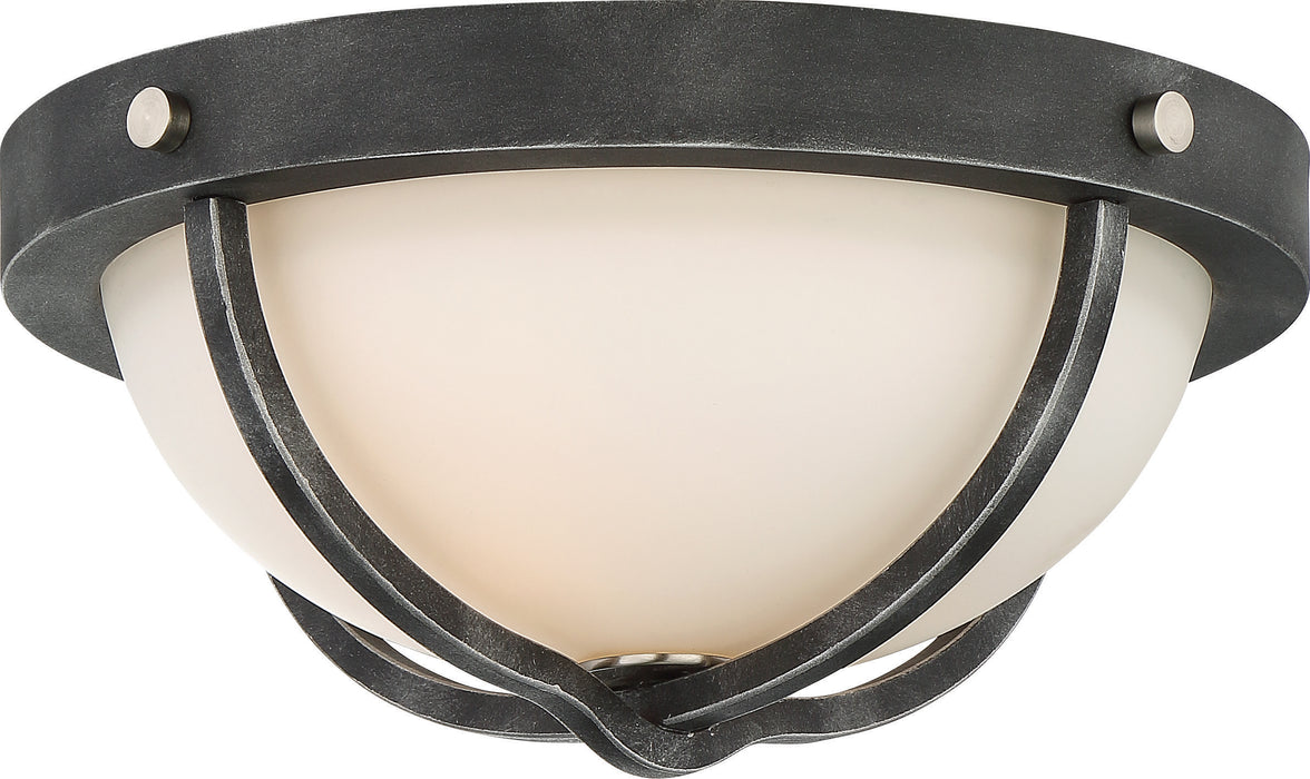 SATCO/NUVO 2-Light Sherwood Flush Mount Fixture Iron Black With Brushed Nickel Accents Finish Frosted Etched Glass (60-6126)