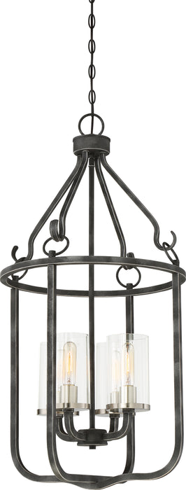 SATCO/NUVO 4-Light Sherwood Caged Pendant Iron Black With Brushed Nickel Accents Finish Clear Glass Lamps Included (60-6127)