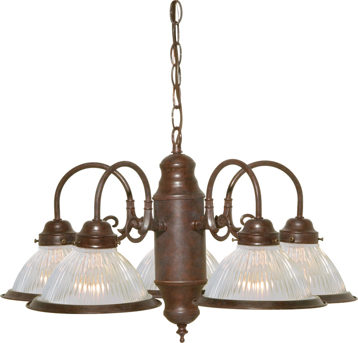 SATCO/NUVO 5 Light-22 Inch-Chandelier With Clear Ribbed Shades (SF76-445)