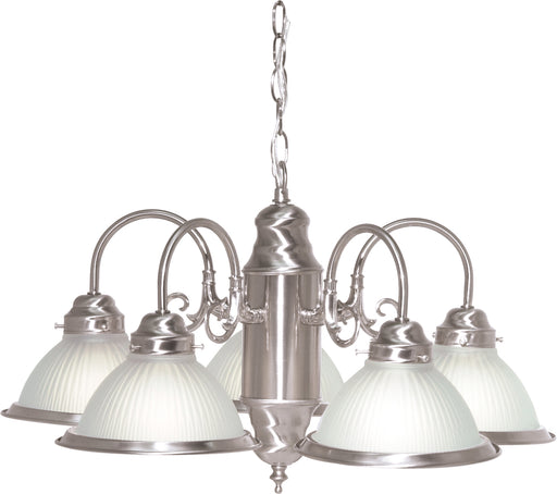 SATCO/NUVO 5 Light-22 Inch-Chandelier With Frosted Ribbed Shades (SF76-695)