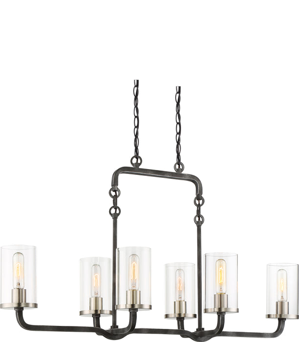 SATCO/NUVO 6-Light Sherwood Island Pendant Iron Black With Brushed Nickel Accents Finish Clear Glass Lamps Included (60-6124)
