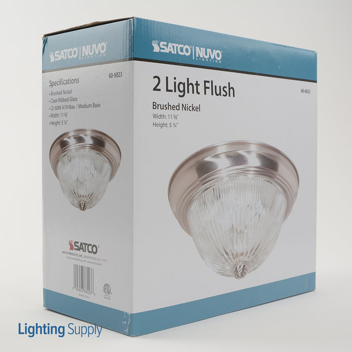 SATCO/NUVO 2-Light 11 Inch Flush Mount Clear Ribbed Glass Color Retail Packaging (60-6023)