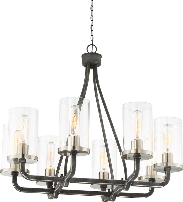 SATCO/NUVO 8-Light Sherwood Chandelier Iron Black With Brushed Nickel Accents Finish Clear Glass Lamps Included (60-6128)