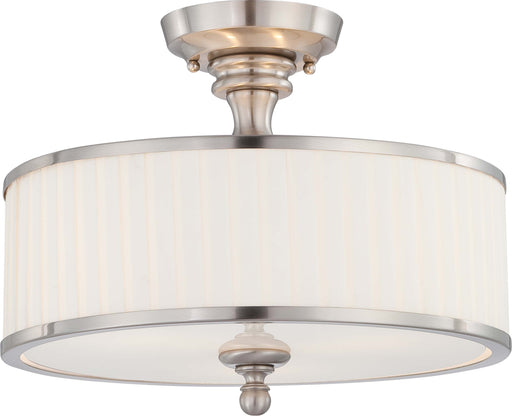 SATCO/NUVO Candice 3-Light Semi-Flush Fixture With Pleated White Shade (60-4737)