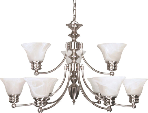 SATCO/NUVO Empire 9-Light 32 Inch Chandelier With Alabaster Glass Bell Shades 2 Tier (60-360)