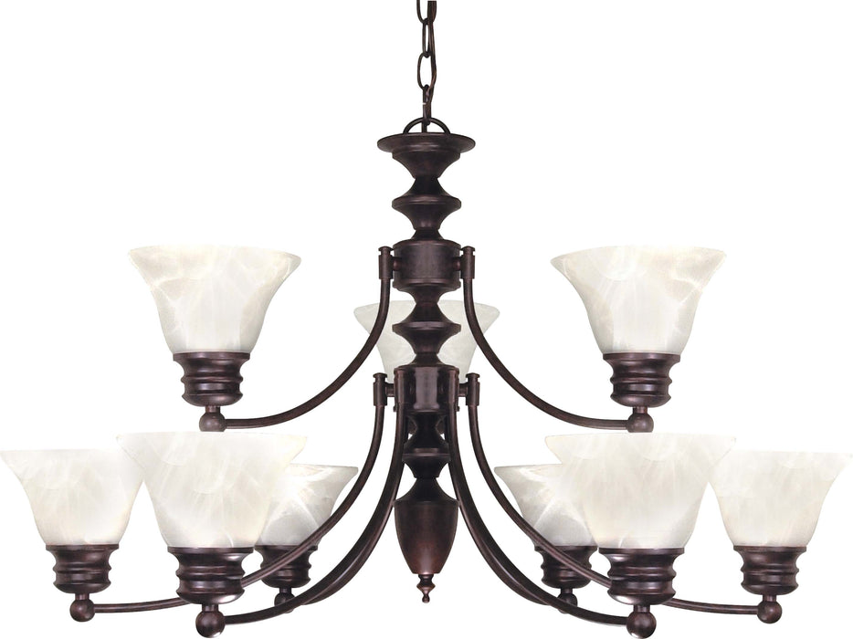 SATCO/NUVO Empire 9-Light 32 Inch Chandelier With Alabaster Glass Bell Shades 2 Tier (60-362)