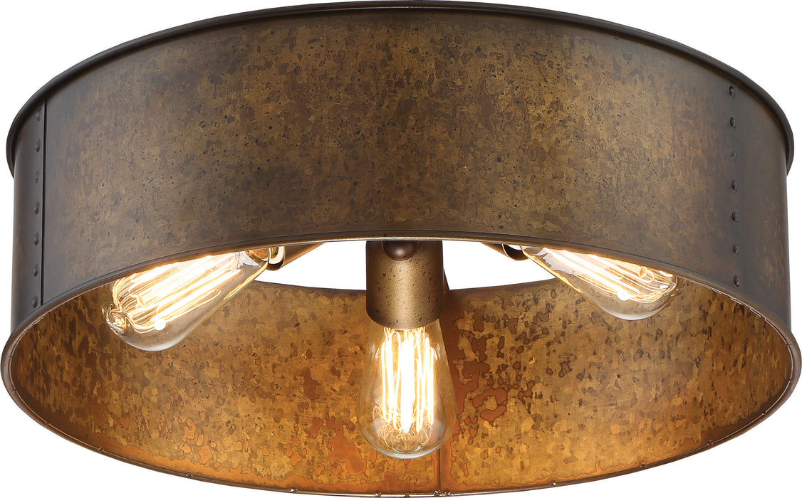 SATCO/NUVO Kettle 3-Light Flush Fixture With 60W Vintage Lamps Included Weathered Brass Finish (60-5893)