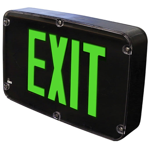 Exitronix Wet Location NEMA 4X Polycarbonate Exit NSF Rated Double-Face AC Only Green Legend Black Finish 2-Circuit Input 277Vac Tamper-Resistant Hardware (NXFX-2-LB-G-BL-2CI7-TRH)