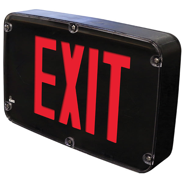 Exitronix Wet Location NEMA 4X Polycarbonate Exit NSF Rated Single-Face AC Only Red Legend Black Finish 2-Circuit Input 120Vac Tamper-Resistant Hardware (NXFX-1-LB-R-BL-2CI1-TRH)