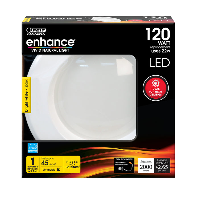 Feit Electric 5-6 Inch [120W Equivalent] Bright White 3000K High Output LED Recessed Downlight 6-Pack (LEDR56XHO/930CA/6)