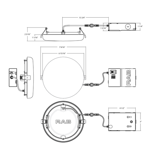 RAB 6 Inch Recessed LED Canless Downlight Surface Mount 13W CCT Selectable 2700K/3000K/3500K/4000K/5000K Round White 120V Triac Dimming (ORB6)