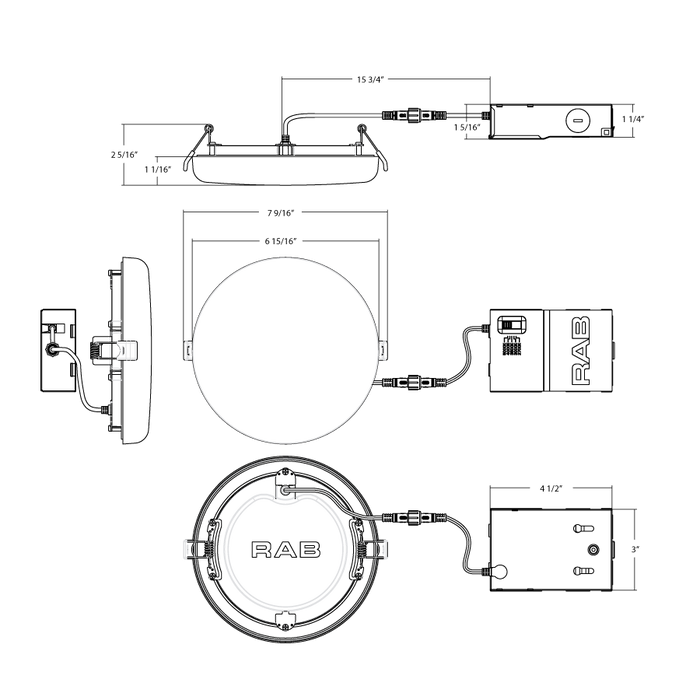 RAB 6 Inch Recessed LED Canless Downlight Surface Mount 13W CCT Selectable 2700K/3000K/3500K/4000K/5000K Round White 120V Triac Dimming (ORB6)