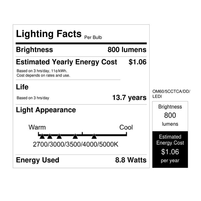 Feit Electric 8.8W [60W Equivalent] Adjustable White CCT Selectable 2700K/3000K/3500K/4000K/5000K Dusk To Dawn Outdoor LED Bulb (OM60/5CCTCA/DD/LEDI)