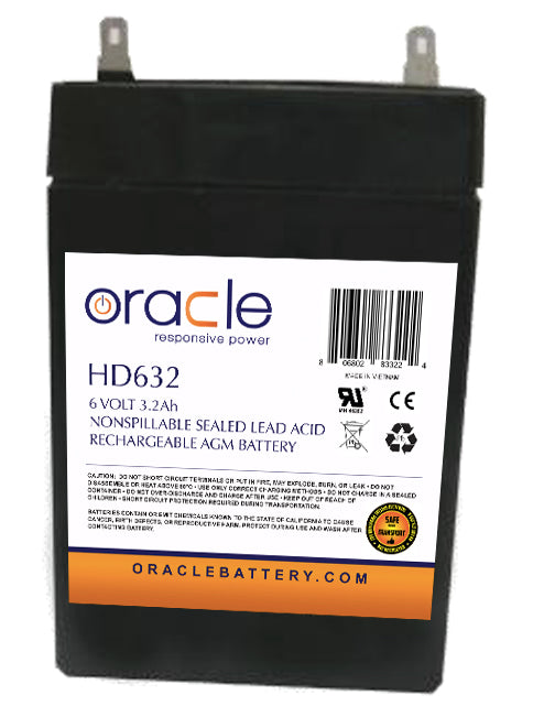 Oracle 6V 3.2Ah Sealed Lead Acid AGM Battery Heavy Duty Multi-Purpose Series (HD632)