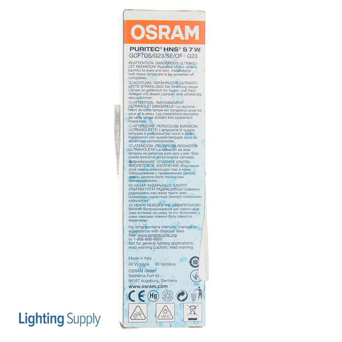 Osram 20390 UV-C 254nm Germicidal (GCF7DS/G23/SE/OF) Warning! See Image Gallery For Important Safety Notice