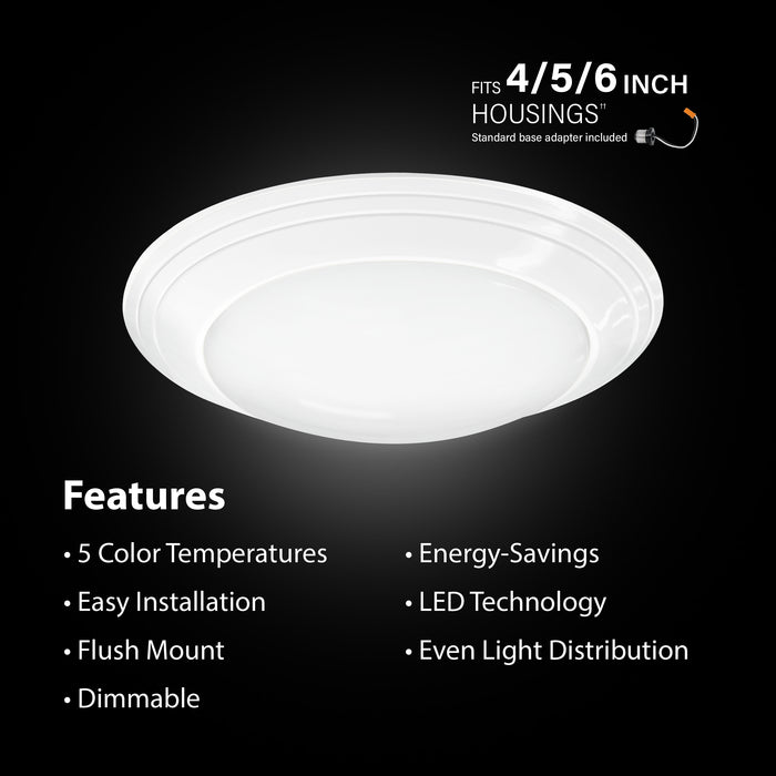 Feit Electric 7.5 Inch 12W [75W Equivalent] CCT Selectable 3000K/3500K/4000K/5000K/6500K Round LED Ceiling Downlight White (74006/6WYCA)