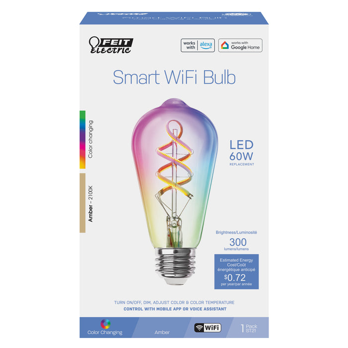 Feit Electric [60W Equivalent] ST21 E26 Base Dimmable Color Changing Spiral Filament Vintage Decorative Smart Wi-Fi LED Light Bulb (ST2160/RGBW/FIL/AG)