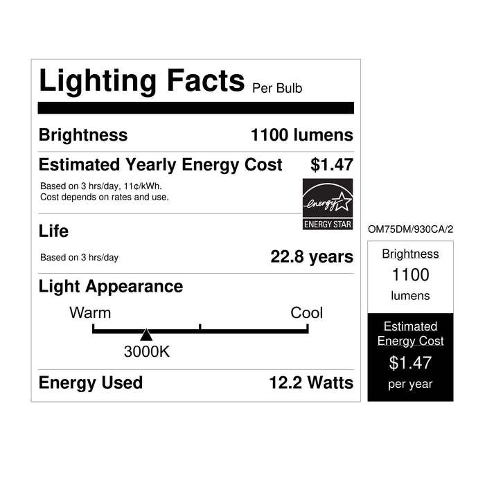 Feit Electric [75W Equivalent] A19 Bright White Dimmable General Purpose LED Bulb 2-Pack (OM75DM/930CA/2)