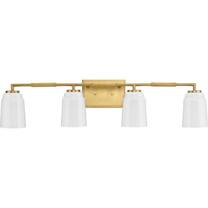 Progress Lighting Spenser Collection 4-Light Bath /Vanity Light Brushed Gold Finish Opal Glass (P300506-191)