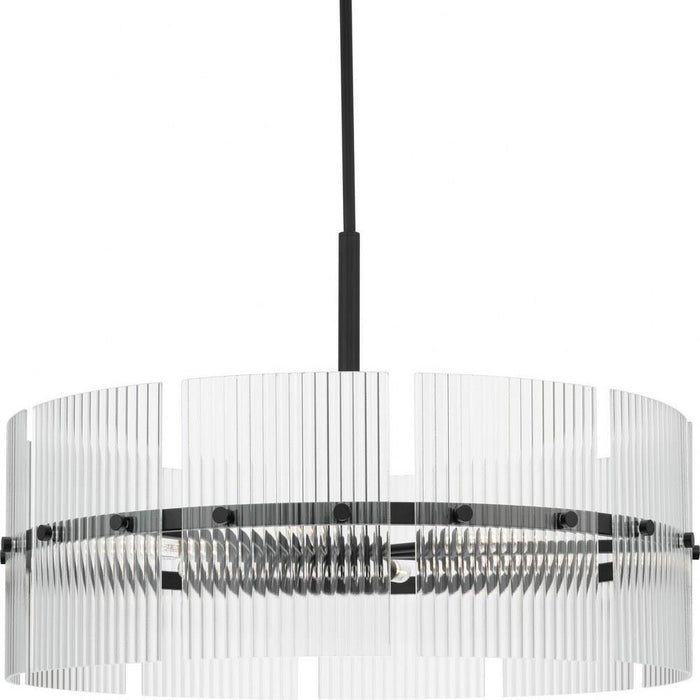 Progress Lighting Seville Collection 6-Light Chandelier Matte Black Finish Clear Ribbed Glass (P400389-31M)