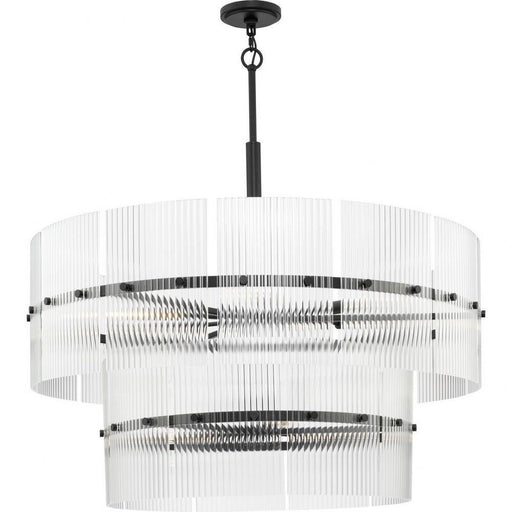 Progress Lighting Seville Collection 9-Light Chandelier Matte Black Finish Clear Ribbed Glass (P400390-31M)