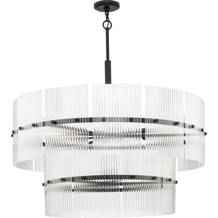 Progress Lighting Seville Collection 9-Light Chandelier Matte Black Finish Clear Ribbed Glass (P400390-31M)