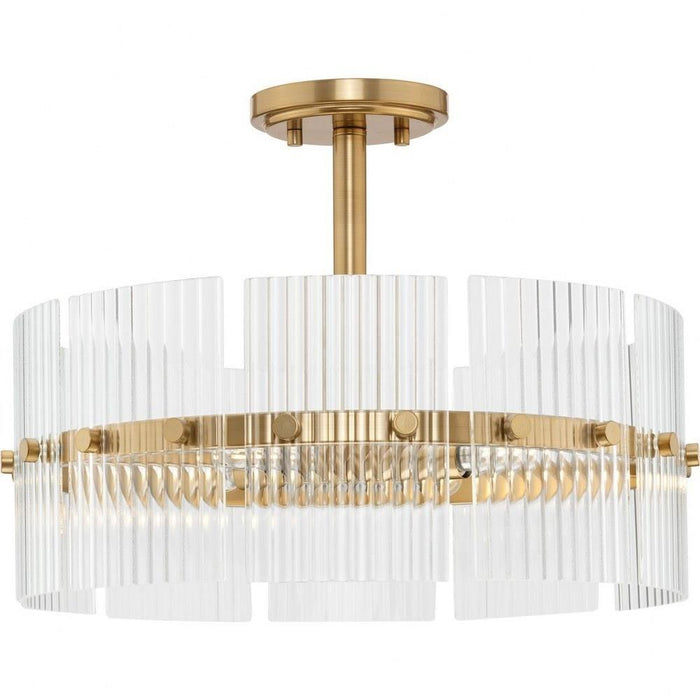 Progress Lighting Seville Collection 4-Light Contemporary Pendant Soft Gold Finish Clear Ribbed Glass (P500456-205)