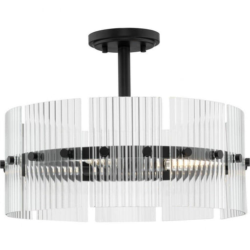 Progress Lighting Seville Collection 4-Light Contemporary Pendant Matte Black Finish Clear Ribbed Glass (P500456-31M)