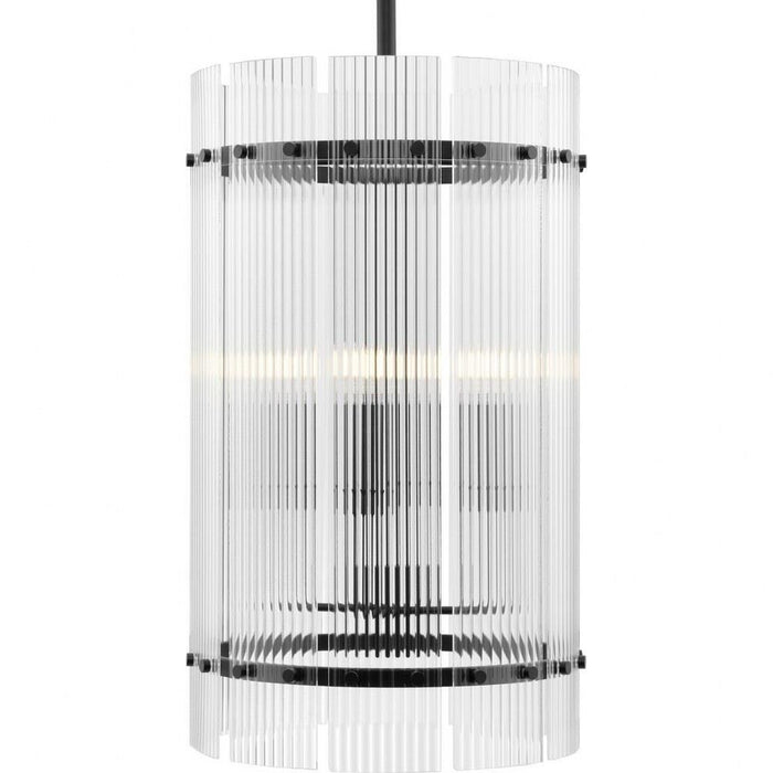 Progress Lighting Seville Collection 6-Light Foyer Light Matte Black Finish Clear Ribbed Glass (P500457-31M)