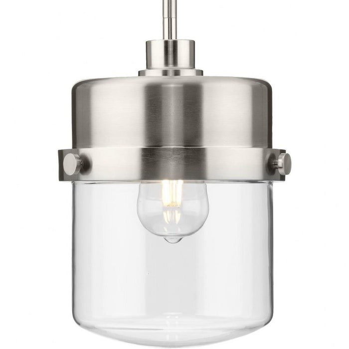 Progress Lighting Beckner Collection 1-Light Urban Industrial Pendant Brushed Nickel Finish Clear Glass (P500471-009)