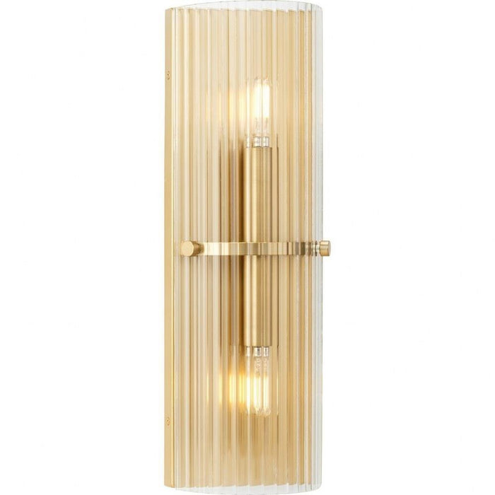 Progress Lighting Seville Collection 2-Light Contemporary Wall Sconce Soft Gold Finish Clear Ribbed Glass (P710136-205)