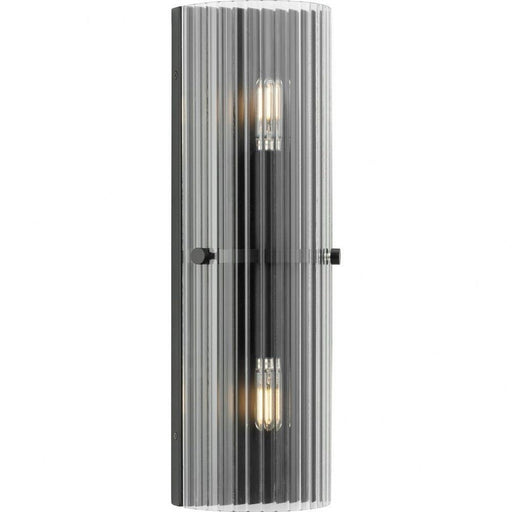 Progress Lighting Seville Collection 2-Light Contemporary Wall Sconce Matte Black Finish Clear Ribbed Glass (P710136-31M)