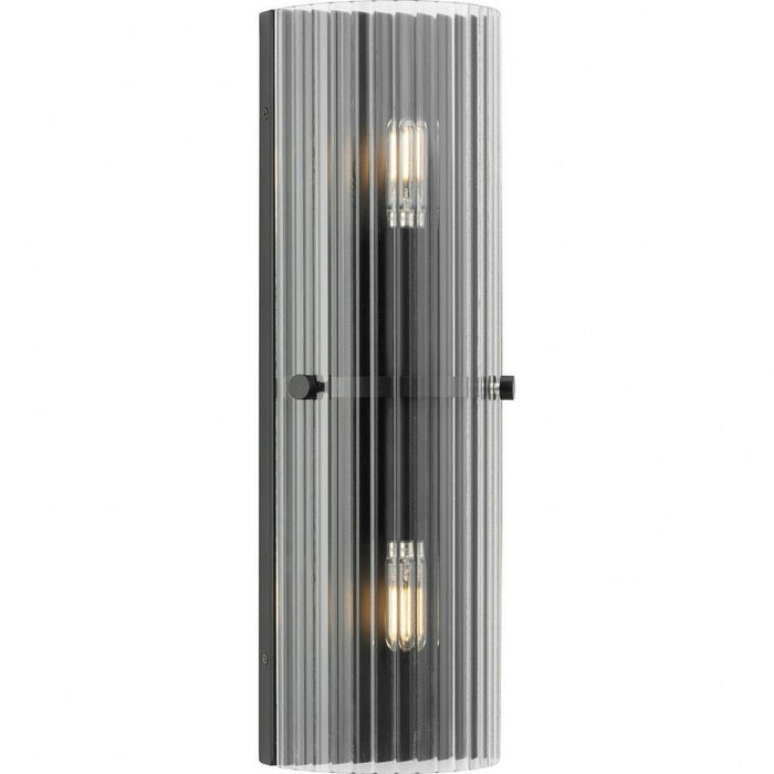 Progress Lighting Seville Collection 2-Light Contemporary Wall Sconce Matte Black Finish Clear Ribbed Glass (P710136-31M)