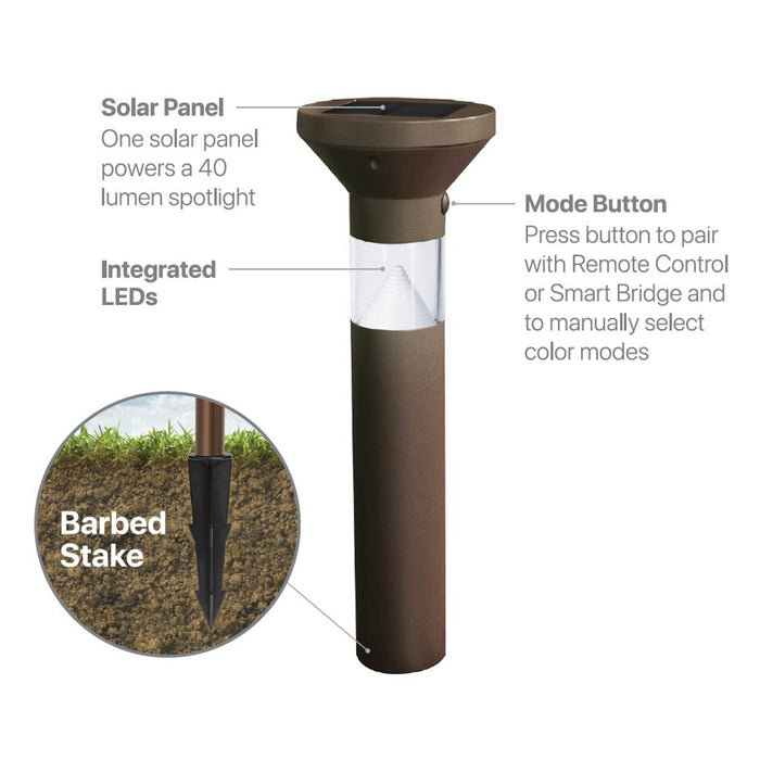 Feit Electric 12 Inch OneSync Landscape Bronze Solar Bollard Light CCT Selectable 2700K/3000K/4000K/5000K/6500K (BOLLARDSYNCSOL/BZ/RP)