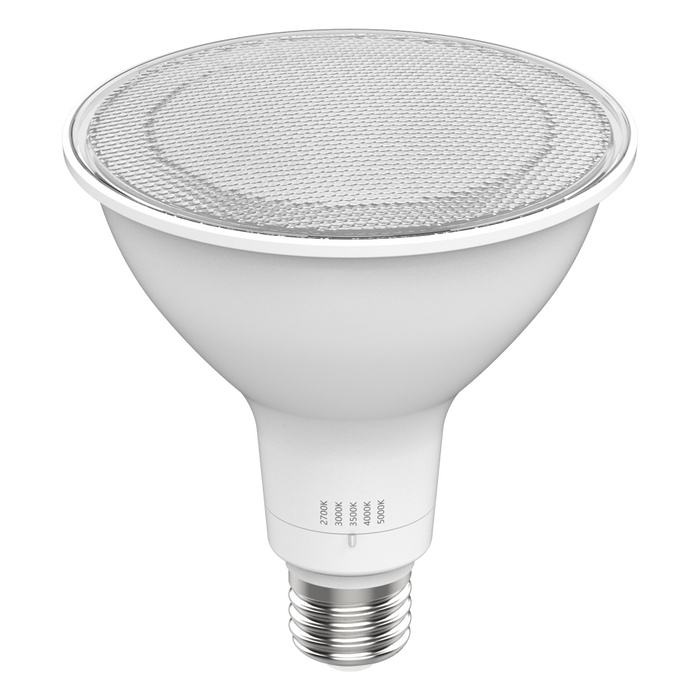 RAB 21W LED PAR38 Lamp E26 Base CCT Selectable 2700K/3000K/3500K/4000K/5000K 40 Degree Beam Angle 90 CRI Frosted (PAR38FA-21-9CCT-40D-DIM)