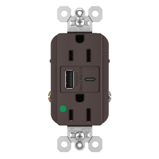 Pass And Seymour 15A 125V Duplex Hospital Grade Tamper-Resistant Receptacle And USBA-USBC 3.1A Brown (TR15HUSBAC)