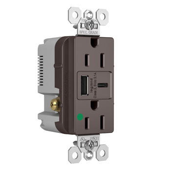Pass And Seymour 15A 125V Duplex Hospital Grade Tamper-Resistant Receptacle And USBA-USBC 3.1A Brown (TR15HUSBAC)