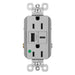 Pass And Seymour 15A 125V Duplex Hospital Grade Tamper-Resistant Receptacle And USBA-USBC 3.1A Gray (TR15HUSBACGRY)