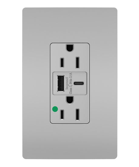 Pass And Seymour 15A 125V Duplex Hospital Grade Tamper-Resistant Receptacle And USBA-USBC 3.1A Gray (TR15HUSBACGRY)