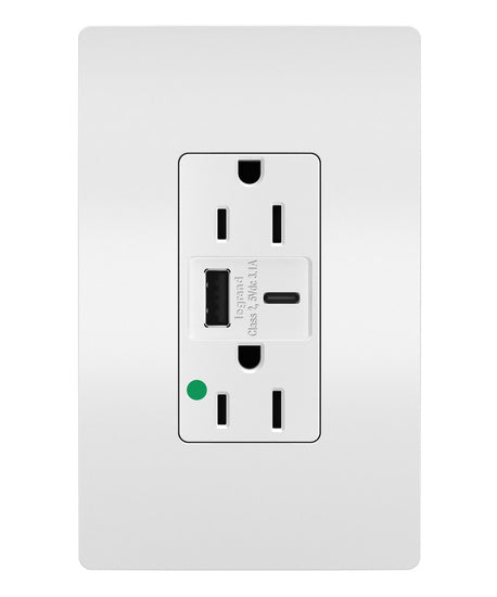 Pass And Seymour 15A 125V Duplex Hospital Grade Tamper-Resistant Receptacle And USBA-USBC 3.1A White (TR15HUSBACW)