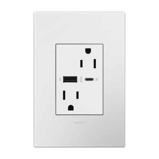 Pass And Seymour 15A 125V Duplex Tamper-Resistant Receptacle And Dual USB Type AC 6A White (ARTRUSB156ACW4)